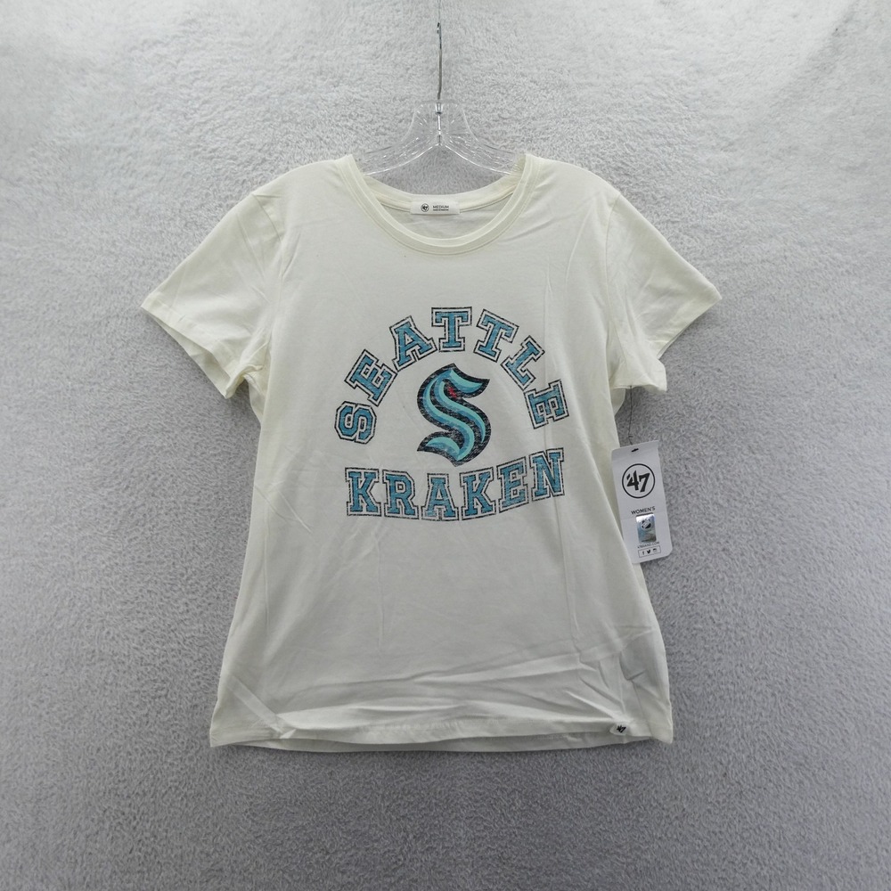 47 Brand Seattle Kraken Womens Medium T-Shirt Cream‎ NHL Graphic Tee New